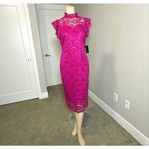 En Focus Studio Magenta Lace Midi Cocktail Dress-NWT